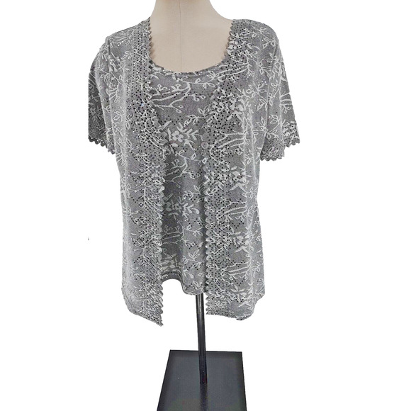 Belle Amie Woman's Gray Sparkle One Piece Tank Cover Up Blouse Size M Stretch - Picture 1 of 8